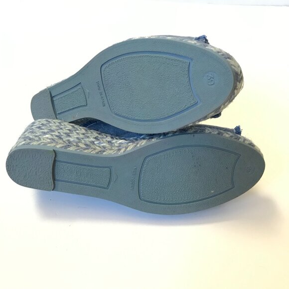 Giamo Denim Chambray Wedge Espadrille Sandals Womens 39 9 Blue Fringe Open Toe - Picture 9 of 11